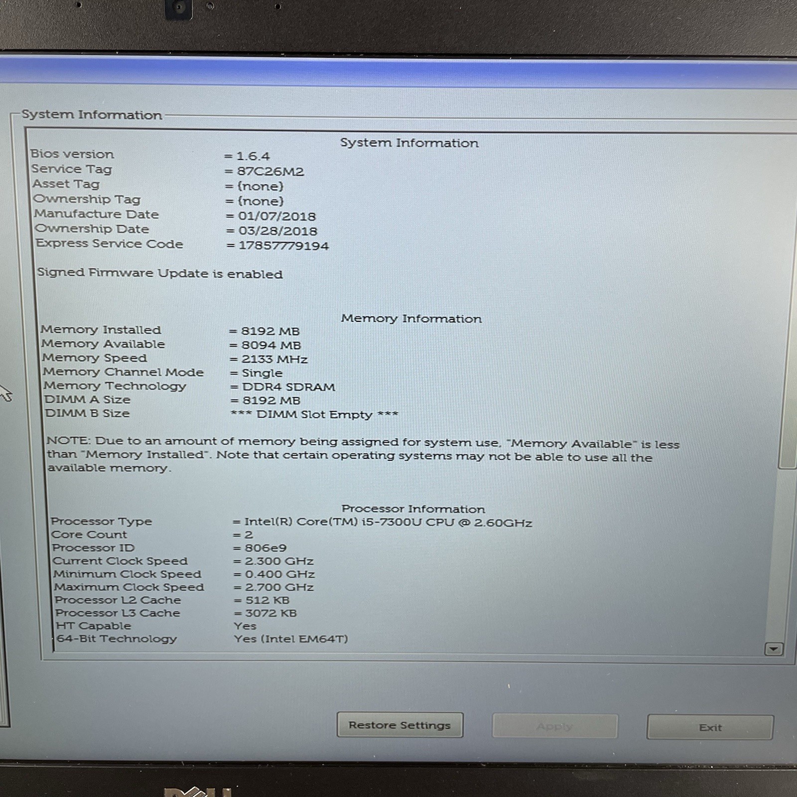 Dell Latitude 5580 15.6″ i5-7300U 2.60 GHz 8 GB RAM No SSD No OS – Bad Edge
