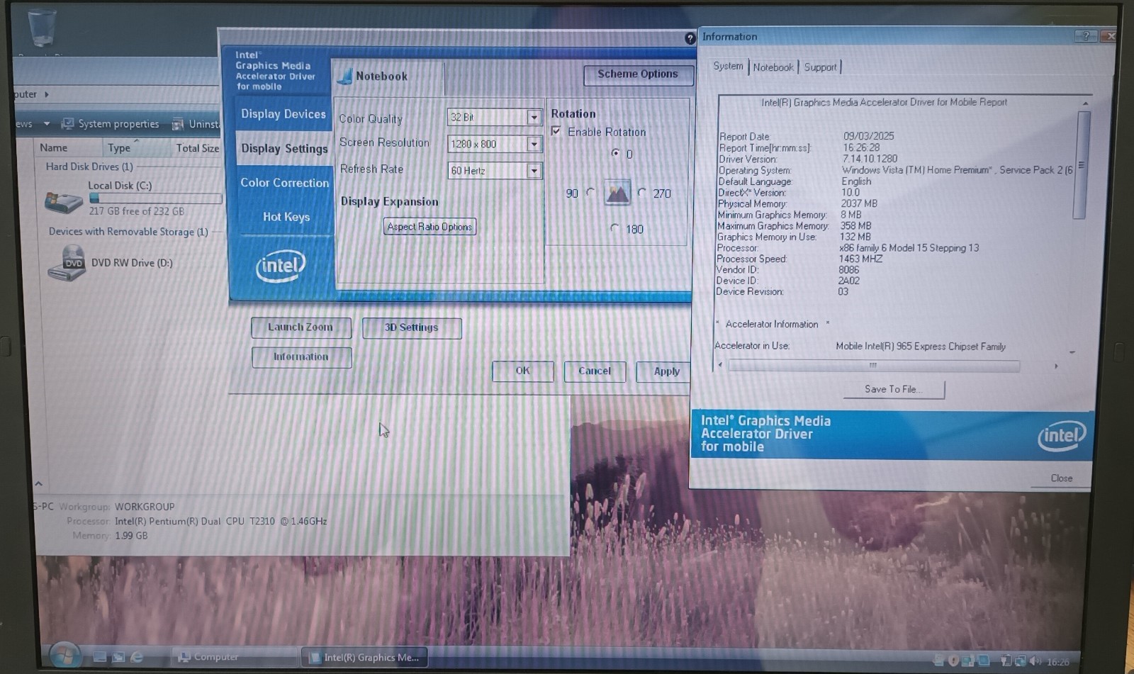 Toshiba Equium A200 PSA-F5E Laptop Notebook 15.4″ 2GB 250GB SSD Windows Vista