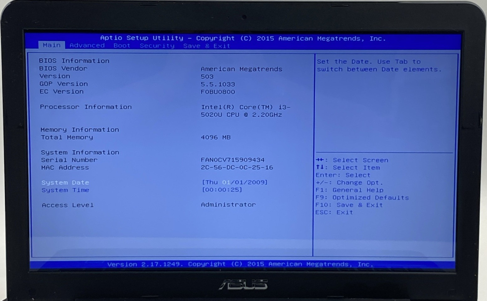 ASUS X555L Intel Core i3-5020U 2.20GHz 4GB RAM 15.6″ No Battery No HDD No OS
