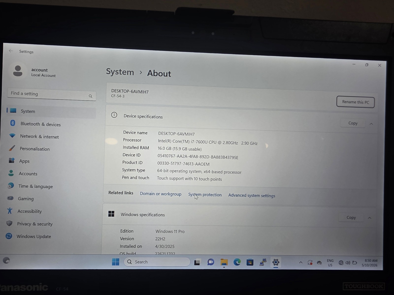 Panasonic CF-54 MK3 i7 7th 16GB 512GB SSD DVD FHD Touch W11