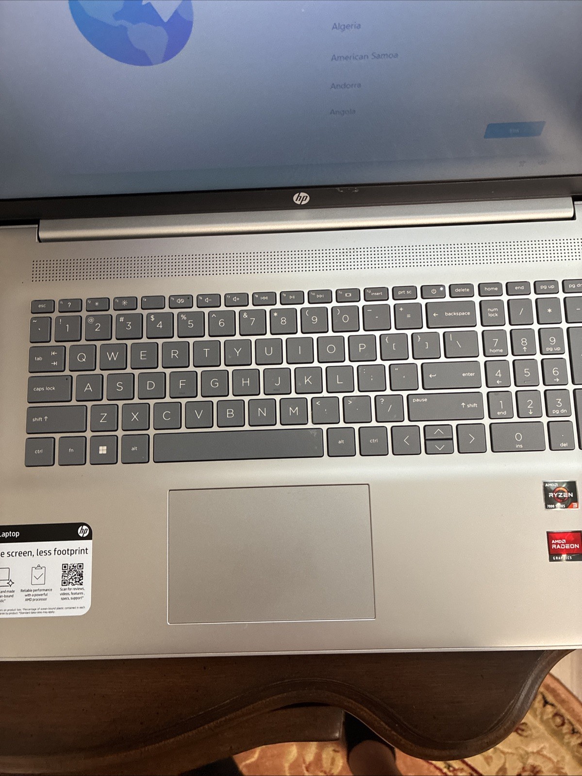 HP 17” Laptop Ryzen 3 7320U 8GB RAM 256GB SSD Windows 11 Home w/ Charger