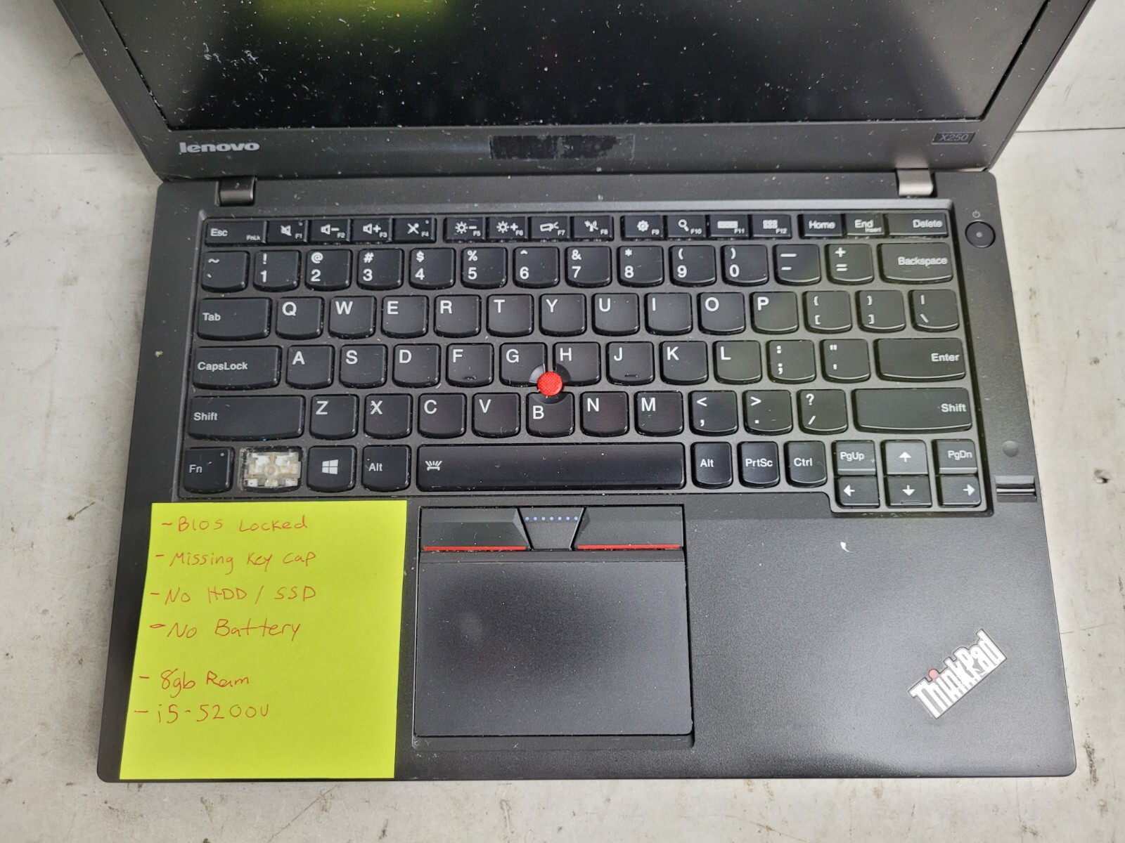Lenovo ThinkPad X250 w/i5-5200U, 8GB RAM, 12.5″ Laptop for Parts #1877