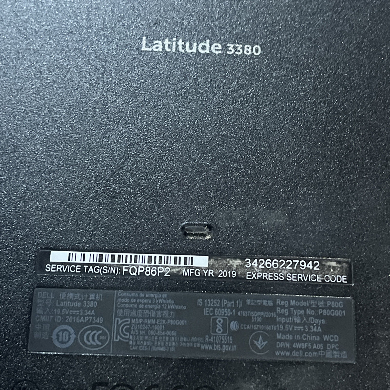 DELL LATITUDE 3380 INTEL CORE I3-6006U 2.00GHZ 8GB RAM NO HD “
