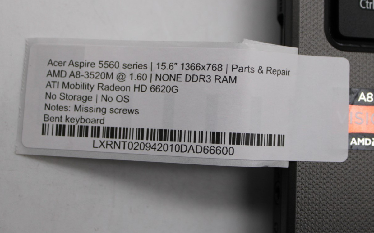 Acer Aspire 5660 Series 15.6″ AMD A8-3520M NO STORAGE/OS/RAM *PARTS/REPAIR*