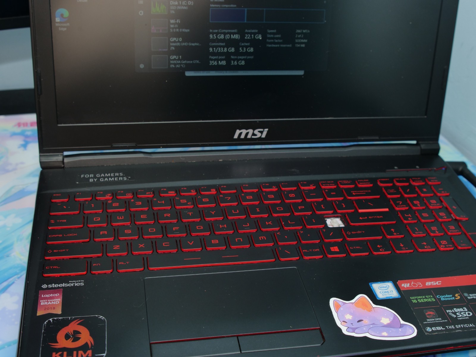MSI GL63 8SC Gaming Laptop i7-8750H GTX 1650 32GB 256GB SSD 1Tb HDD