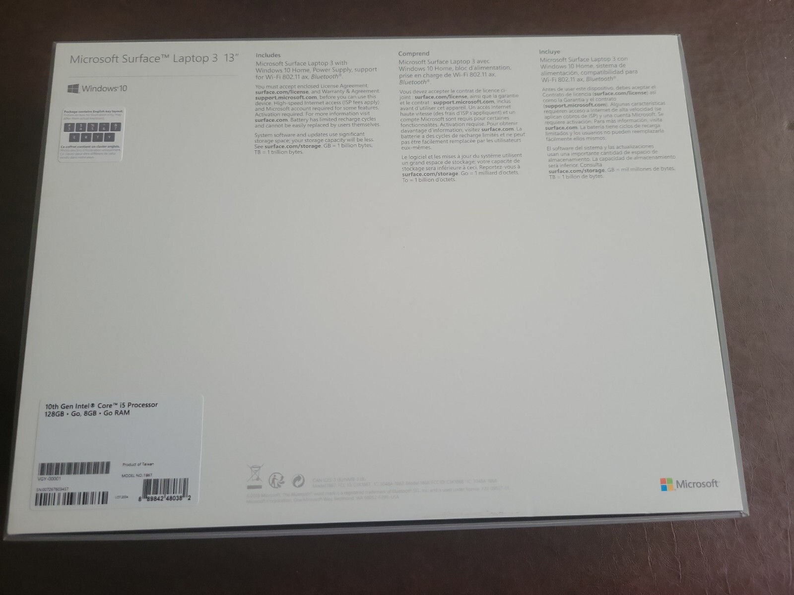 EMPTY BOX FOR Microsoft Surface Laptop 3