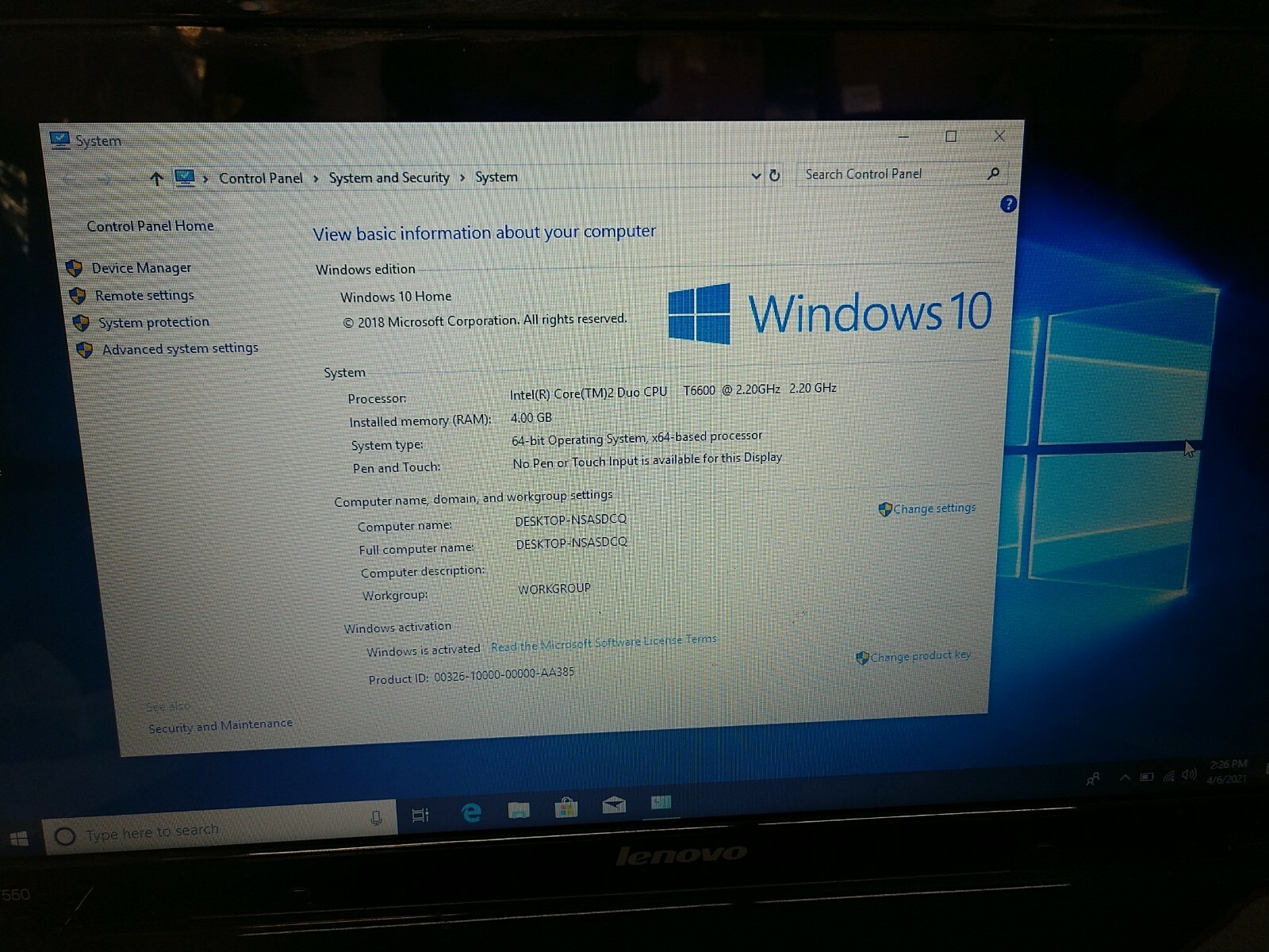 Lenovo Y550 Laptop Intel Core 2Duo T6600 2.20GHz 4GB RAM 250GB HDD BT DVD Win10