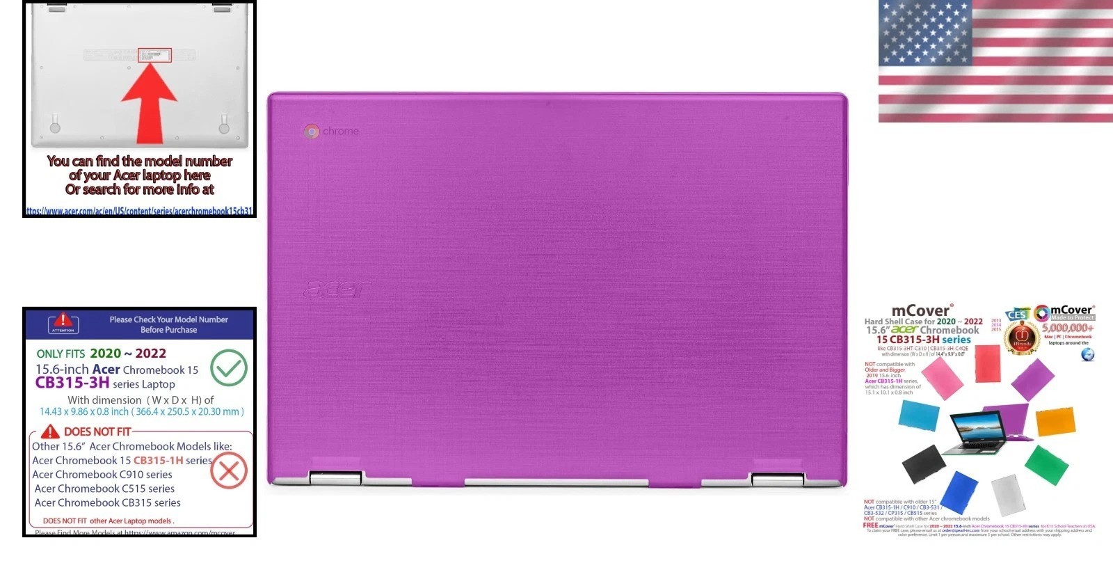 Lightweight Hard Shell Case for Acer Chromebook 15.6″ CB315-3H – Stylish Purple
