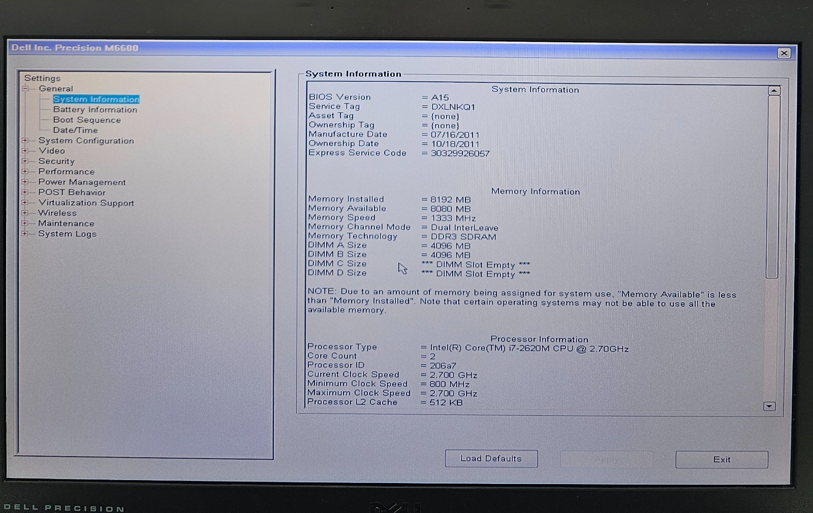 Dell Precision M6600 17.3″ Laptop Intel Core i7-2620M 8GB Ram NO HD/OS (FL)
