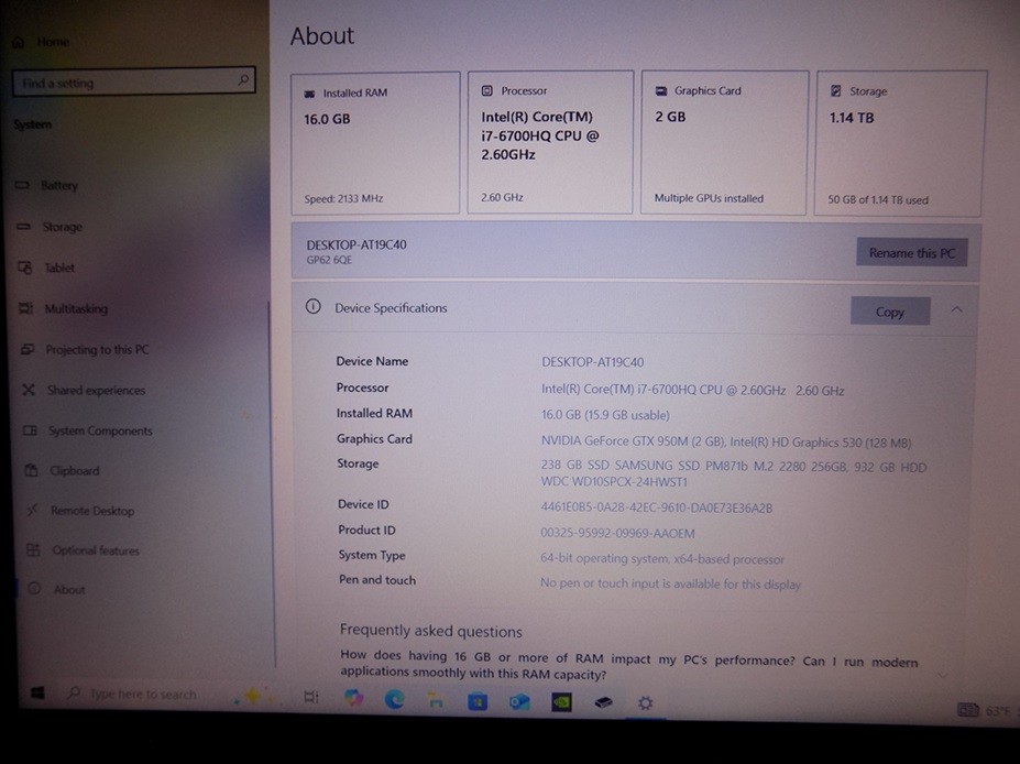 MSI GP62 6QE Leopard 15.6″ 1TB +256GB 16GB Win10 ****Gaming PC Laptop Computer