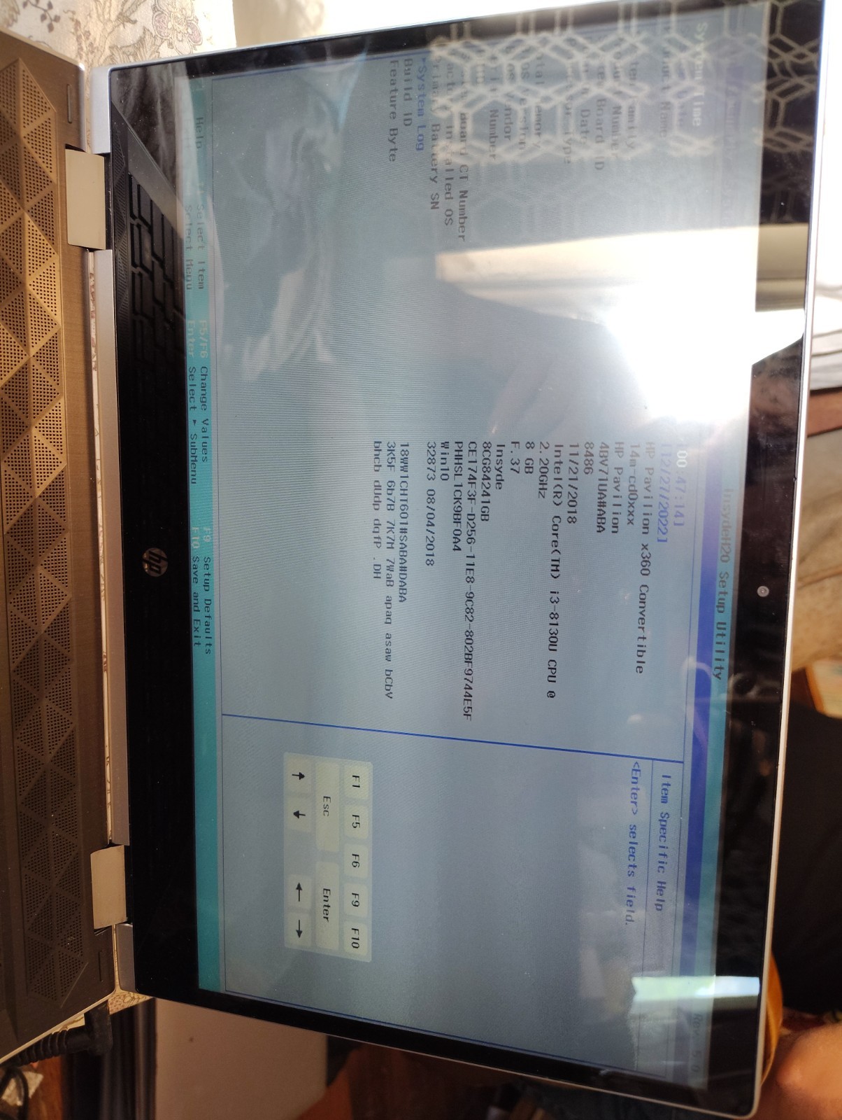 HP PAVILION X360-14M-CD0001DX i3-8130U @ 2.20 GHz, 8GB RAM, NO DRIVE