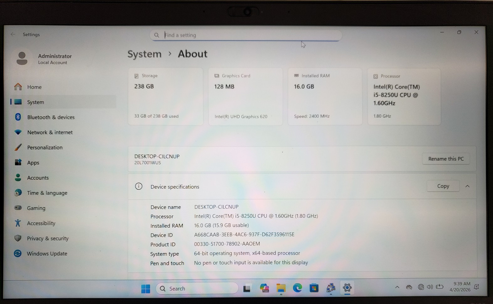 Lenovo ThinkPad T480s Laptop i5-8th 16GB 256GB Backlit KB Fingerprint Win 11 Pro