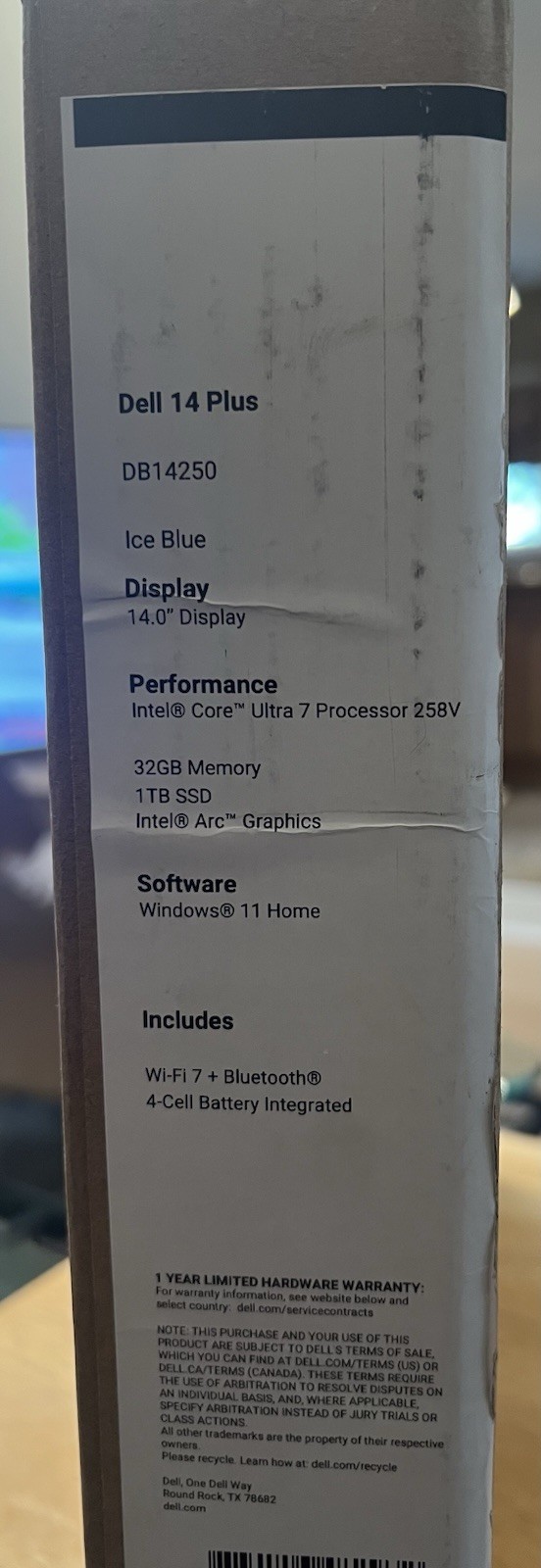 DELL 14 PLUS DB14250 Ice Blue 14” Display Ultra7 258V 32GB Memory 1 TB SSD