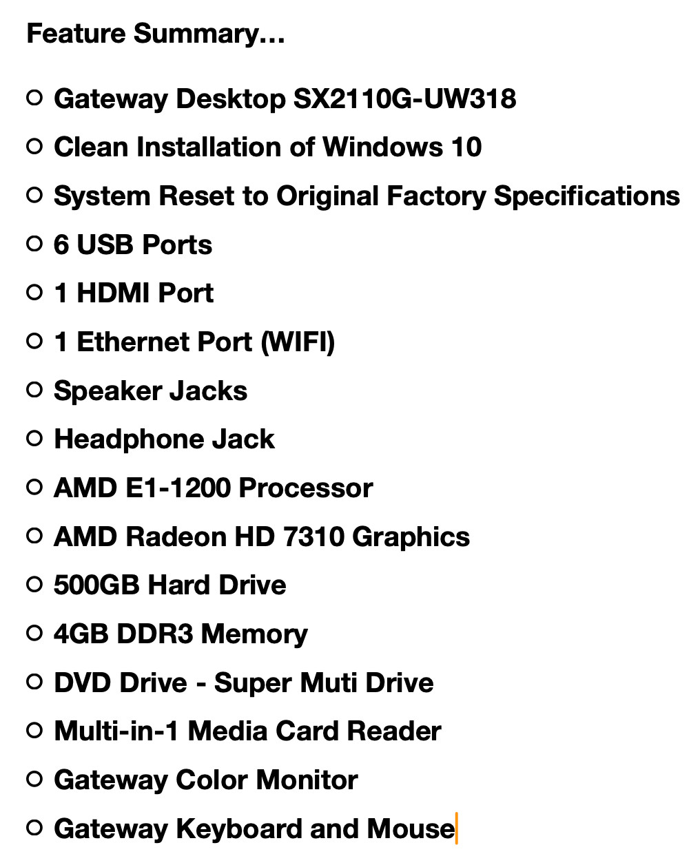 Gateway SX2110G-UW318 … CLEAN INSTALL WINDOWS 10 Desktop PC