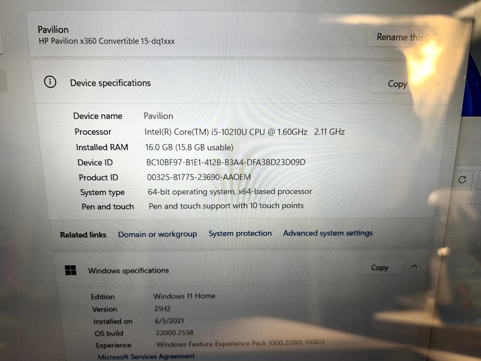 2-in1 HP Pavilion x360 Convertible 15″ i5-10210U 1.6GHz 16GB RAM 256GB SSD Win11