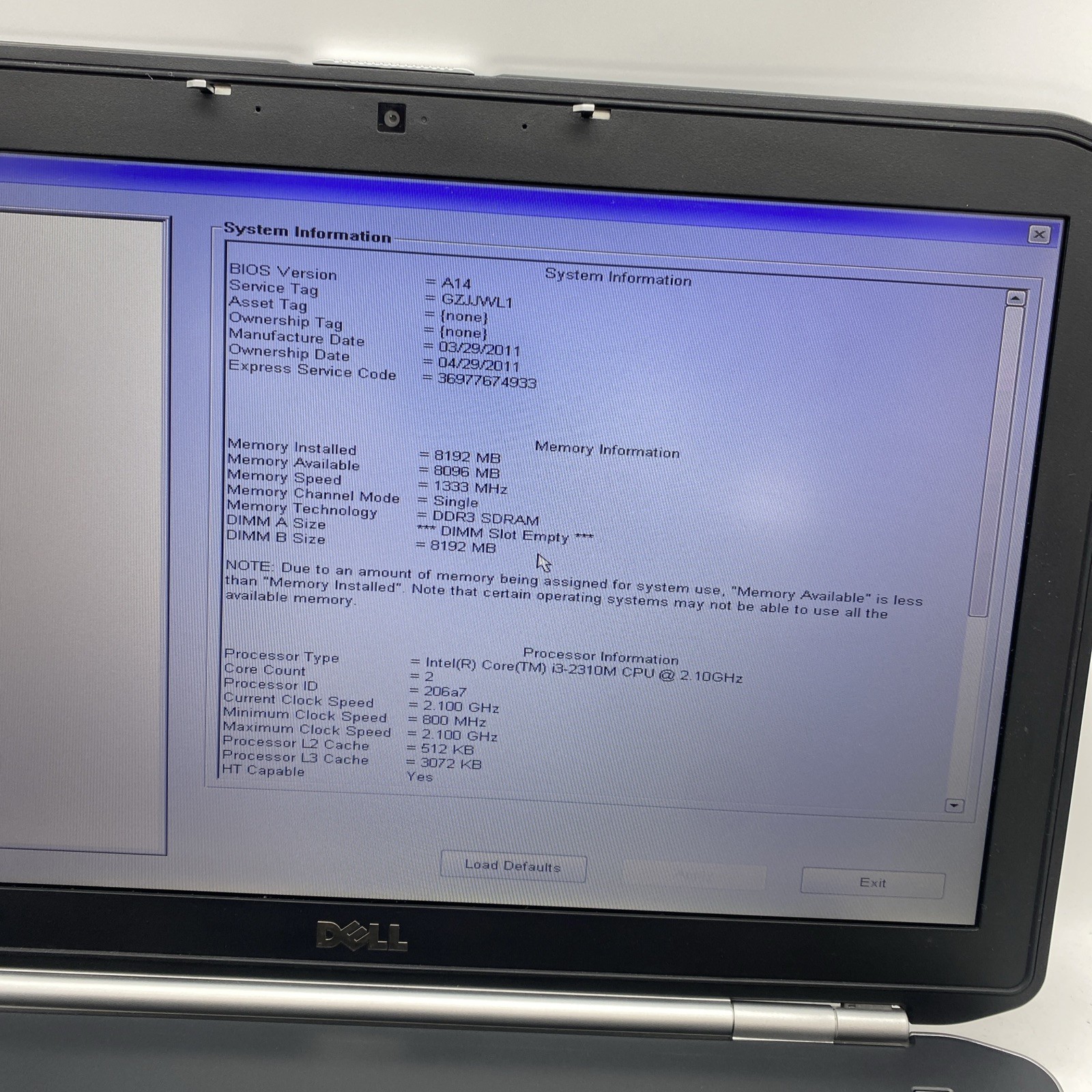 Dell Latitude E5520 i3-2430@2.26GHz | 8GB | NO HDD | NO OS | POWERS ON | Q2