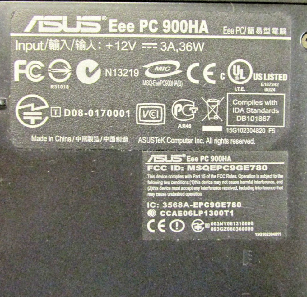 Asus Eee PC900HA Netbook- For parts / repair
