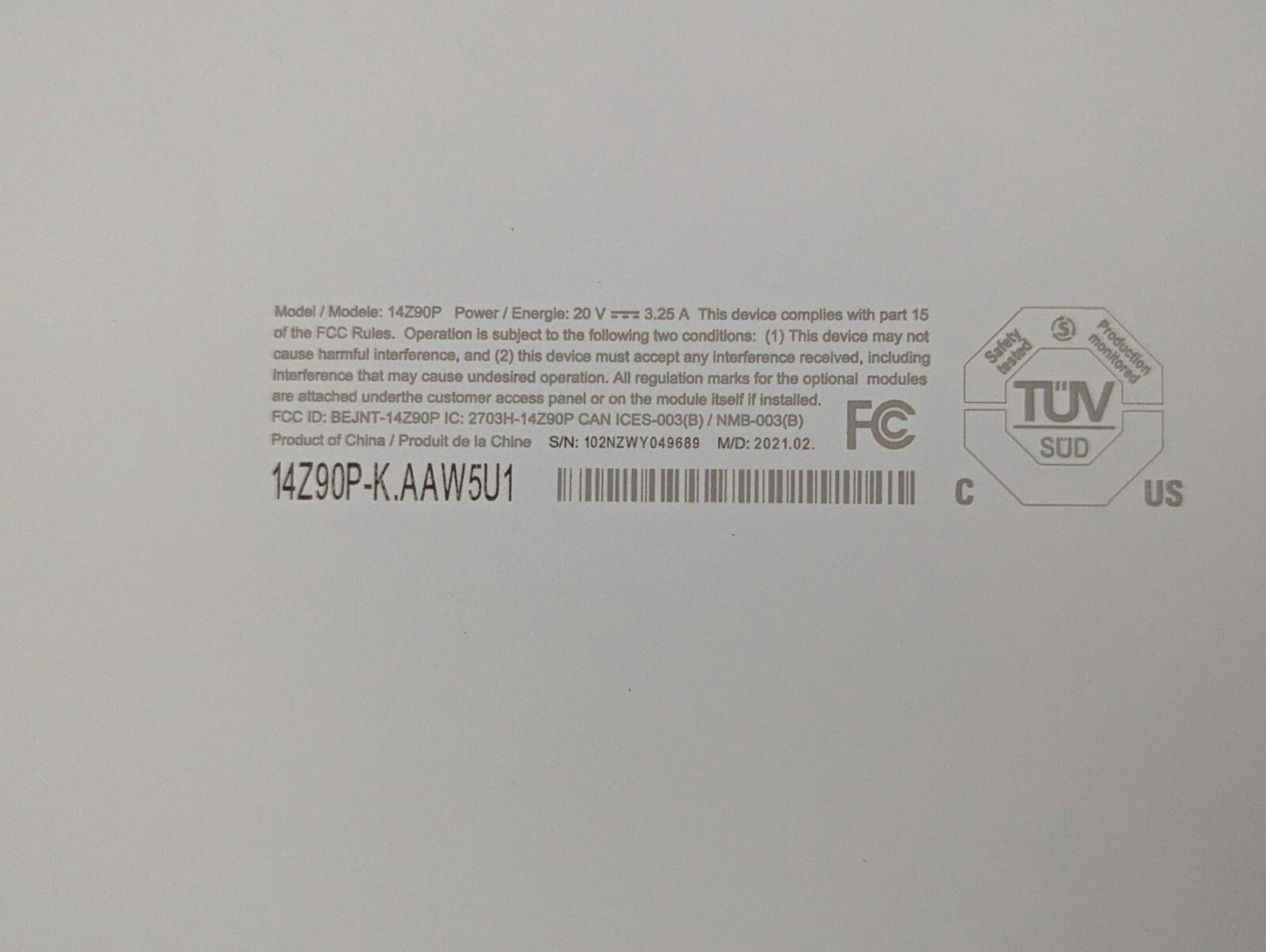 LG Gram 14″ 11 Gen Intel i5 Hard Disk 256 GB Ram 8GB Windows 11