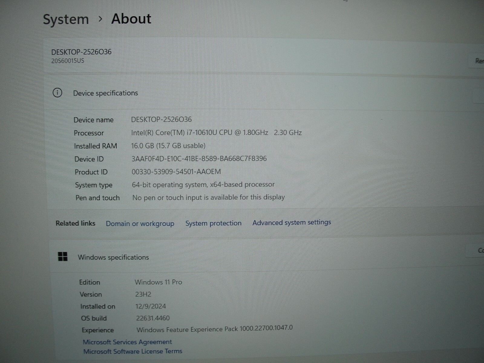 Lenovo ThinkPad T15 Gen1 15.6” FHD Intel Core i7-10610U 1.8GHz 16GB 256GB SSD