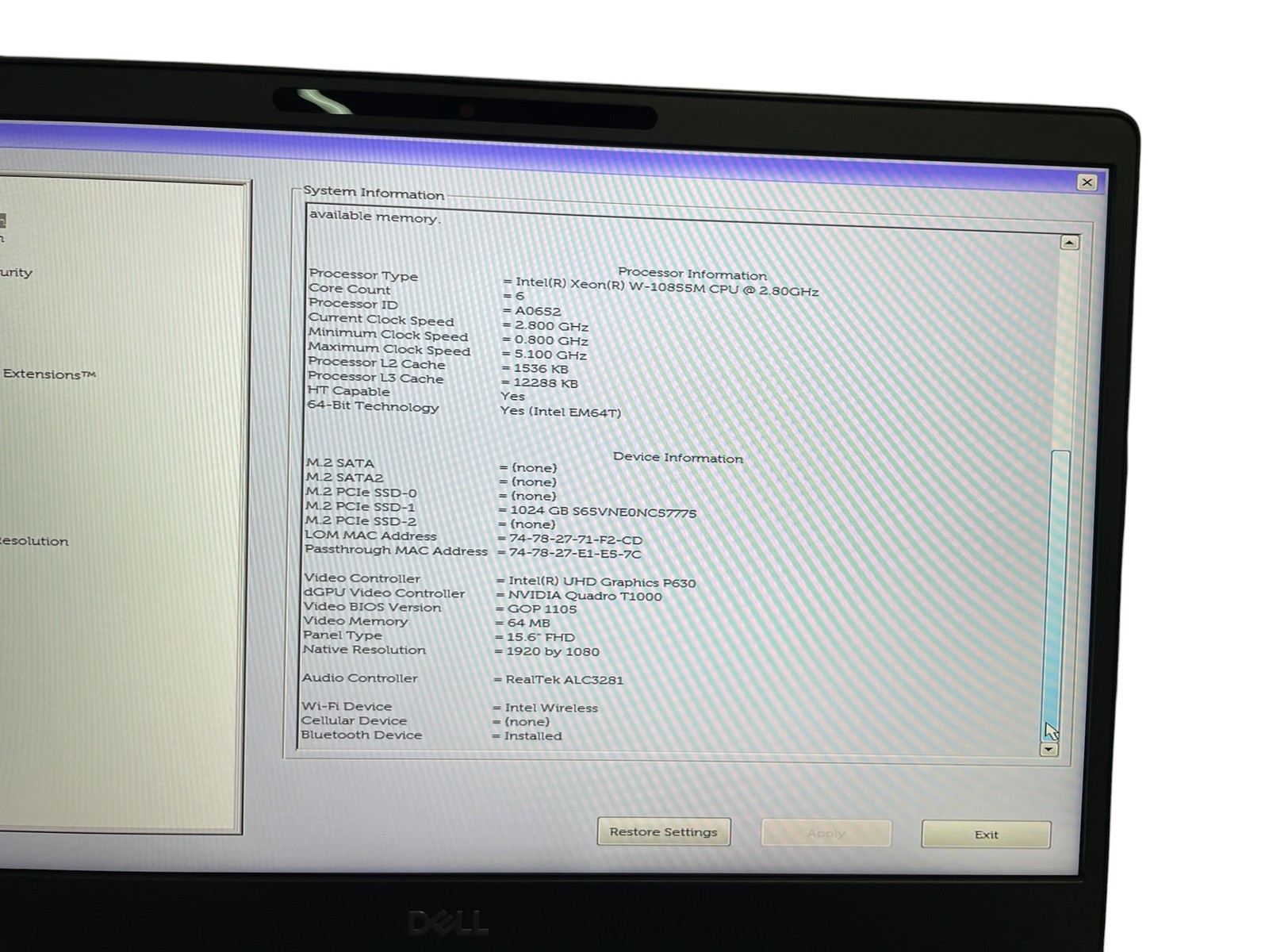 Dell Precision 7550 15″ – Xeon W-10855m – 32GB RAM – 1TB SSD – Grade D