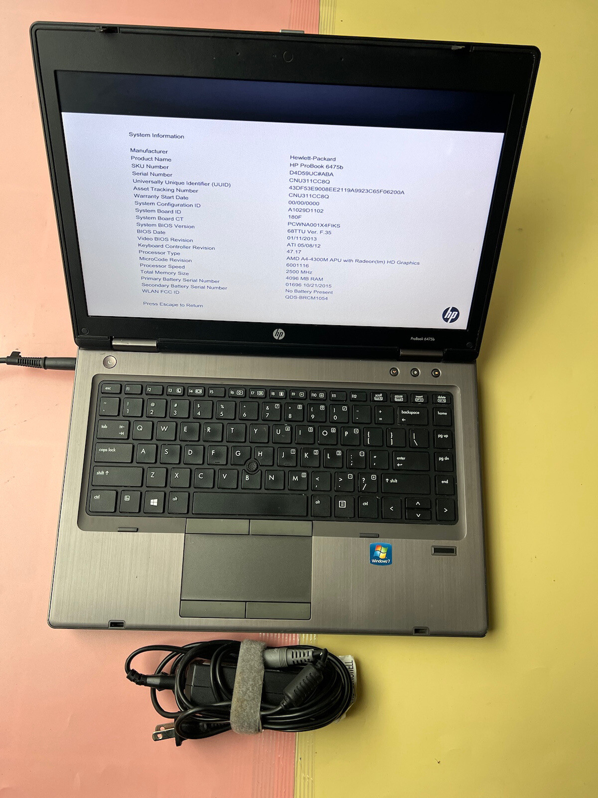 HP Probook 6475b AMD A4-4300M with Radeon Graphics 2.50GHz 4GB RAM 120GB SSD