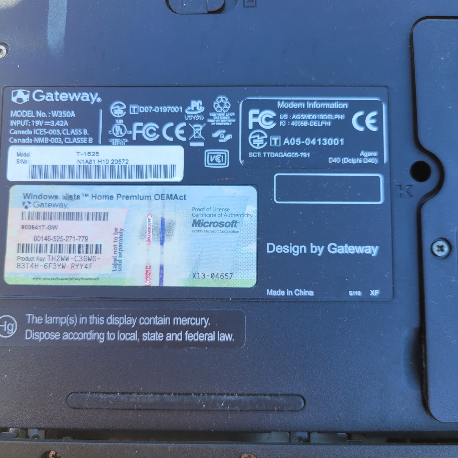 Gateway W350A 14″ Laptop AS IS Parts Only. W/ Power Adapter No Battery