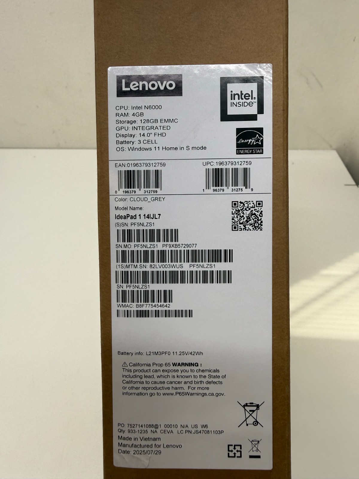 LENOVO IDEAPAD 1 14IJL7 PS-N6000 4GB RAM 128GB SSD