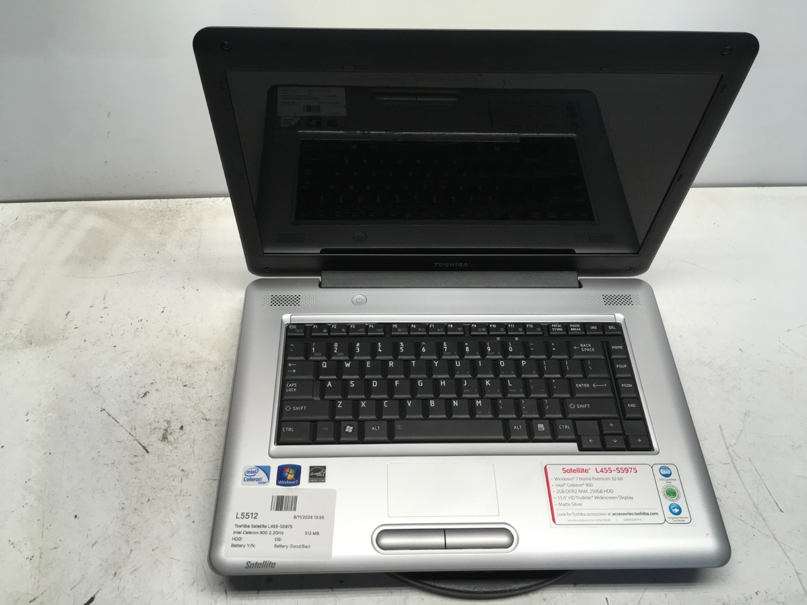 Toshiba Satellite L455-S5975 Intel Celeron 900 2.2GHz 512 MB NO HDD