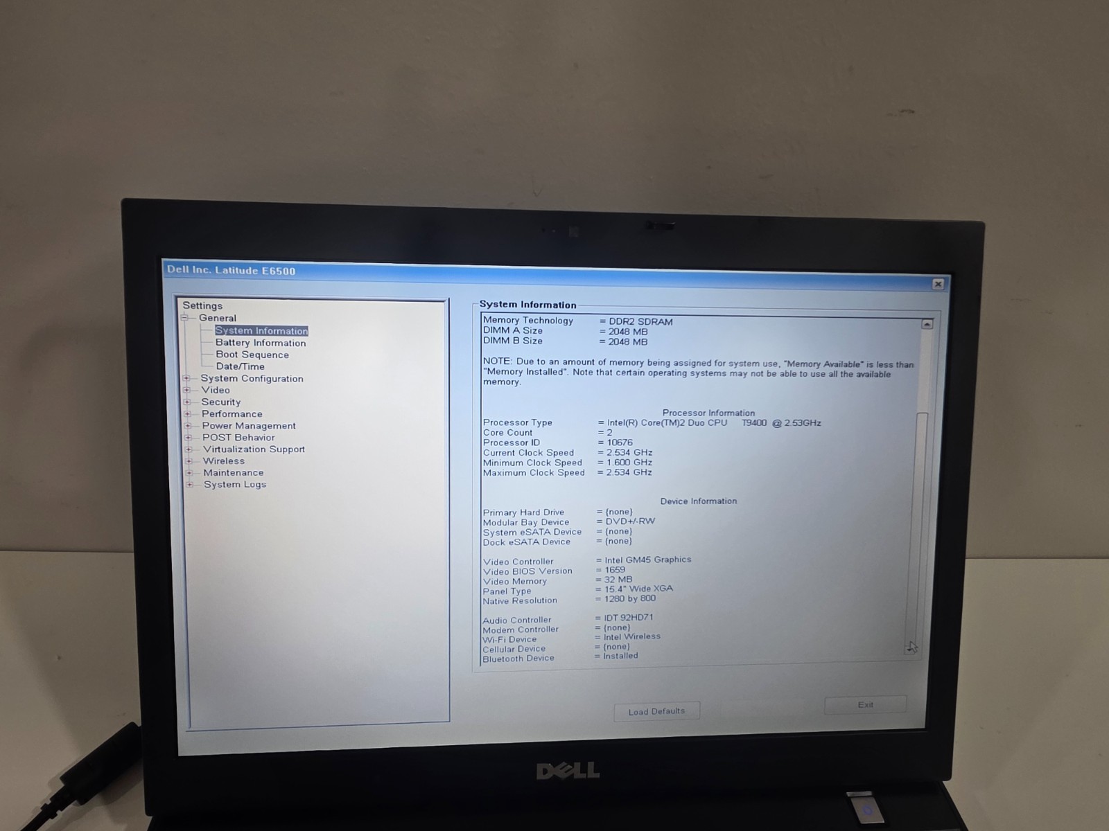Vintage Dell Latitude E6500 Intel Core2 Duo CPU T9400 4GB Webcam Bluetooth
