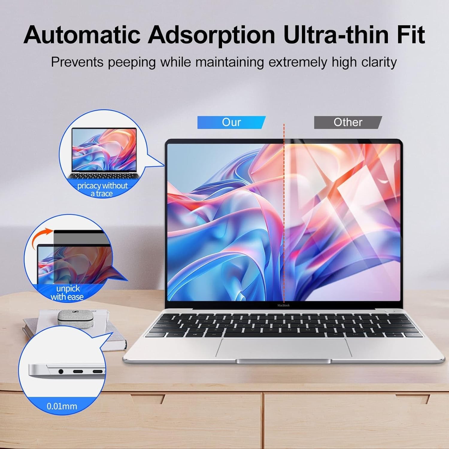 14 Inch Laptop Privacy Screen 16:10 Aspect Ratio, Removable Anti-Blue/Glare Filt