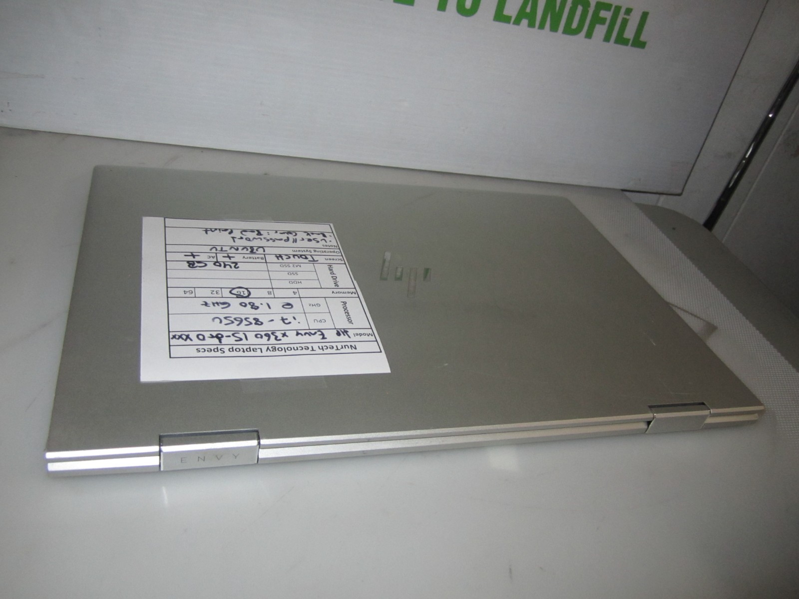 HP Envy x360 15m-dr0xxx Touch i7-8565U 16GB 240GB M2SSD UBUNTU LAPTOP + AC