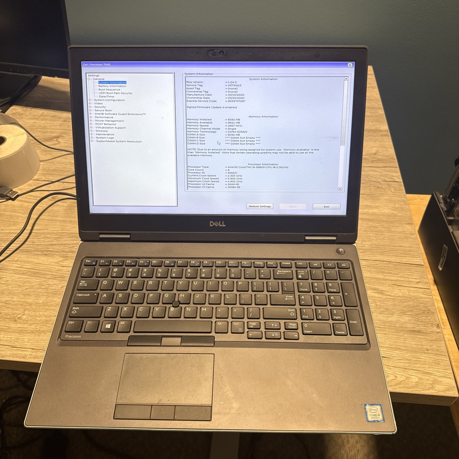Dell Precision – 7540 Intel Core i9-9980H 2.40Ghz 8GB RAM – NO SSD *NVIDIA*