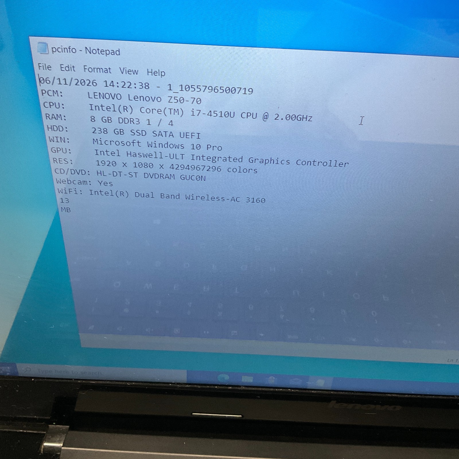 Lenovo Z50-70 15.6″ Intel i7-4510U 2.0 GHz 8GB 256GB SSD Windows 10 Pro Laptop