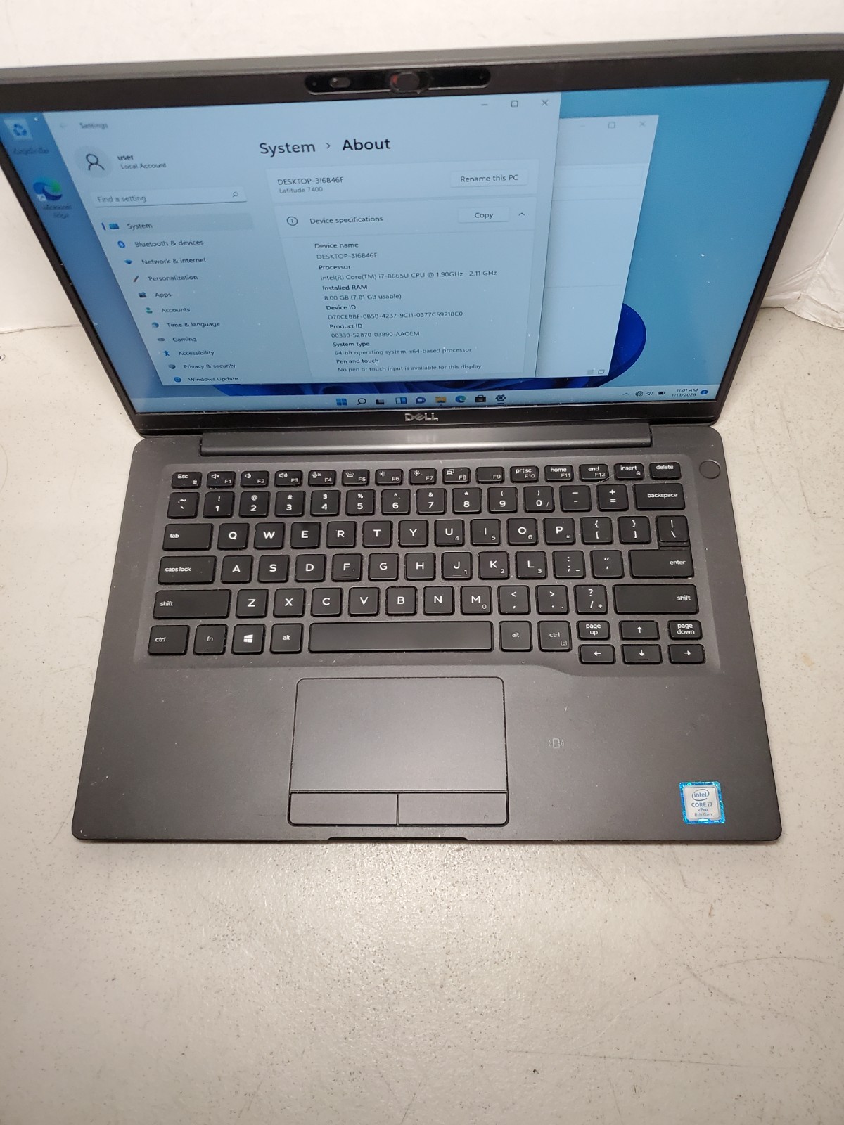 Dell Latitude 7400 14″ Laptop Core i7-8665U 8GB RAM 128GB SSD Win11 #69