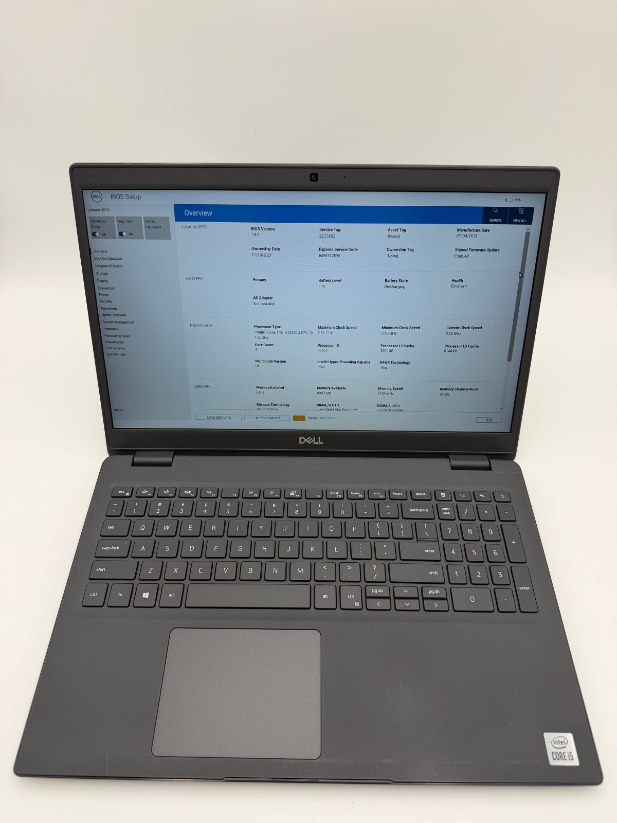 Dell Latitude 3510 15.6″ FHD Intel core i5-10210U 8GB DDR4 No SSD/ OS/ Adapter