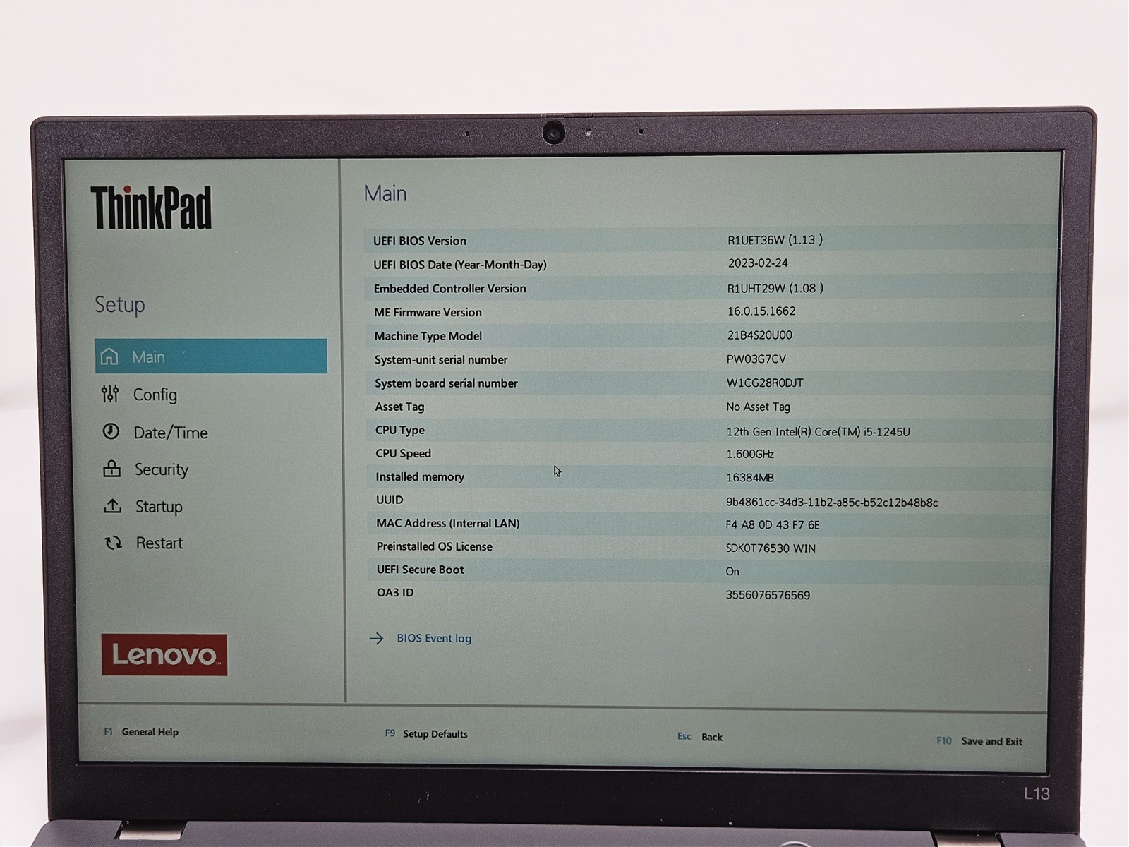 ThinkPad L13 Gen 3 Lenovo i5-1245U 256GB SSD 16GB RAM 13.3″ No OS