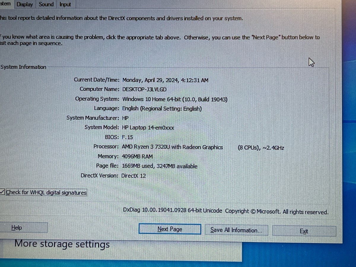 Windows 11, Amd Ryzen 3, 8 (CPU)@2.4ghz, 4gb ram and 256 SSD. Inclu (P04024390)