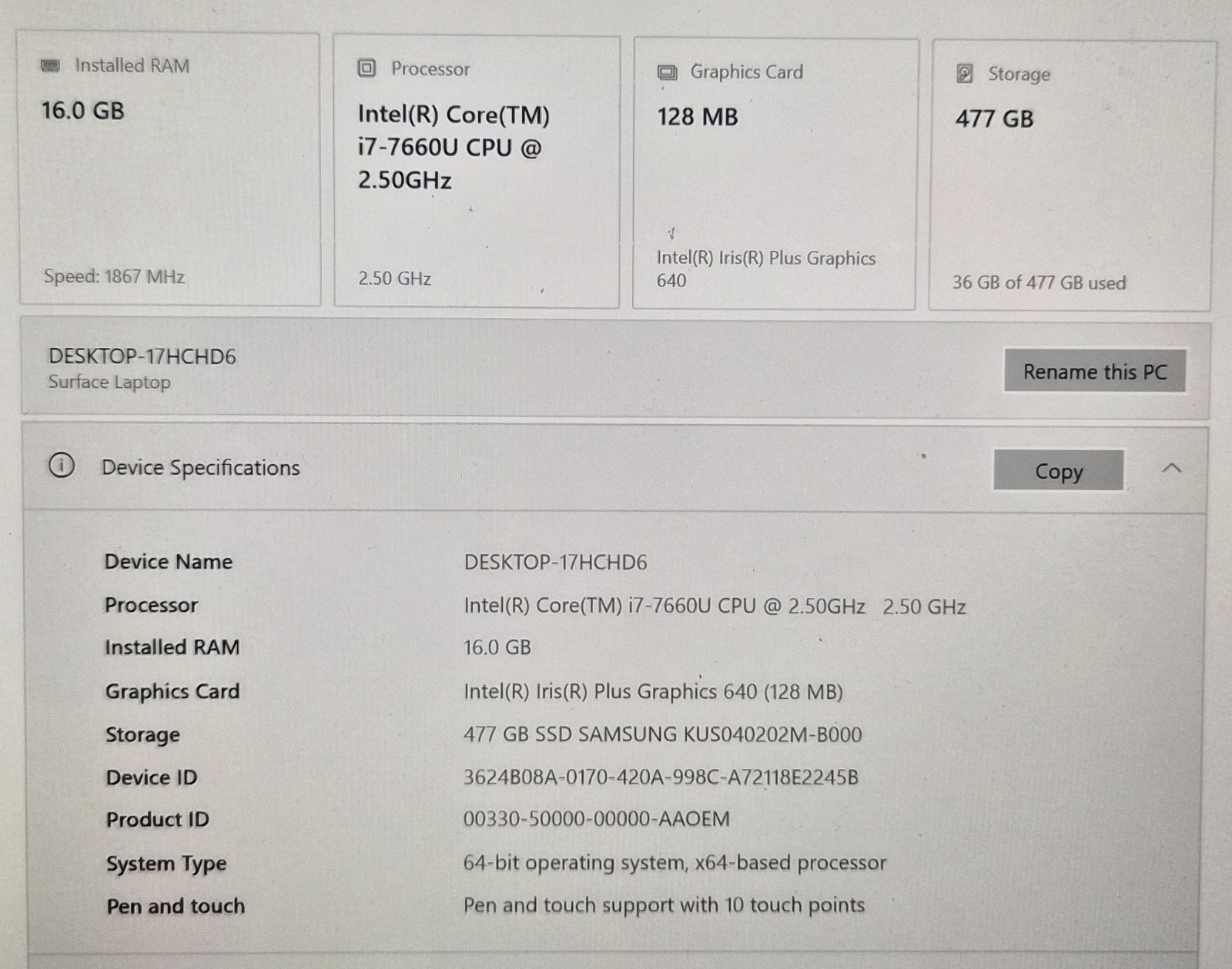 Microsoft Surface Laptop, 13.5″, Intel Core i7 7660U, 16GB 512GB, Windows 10 Pro