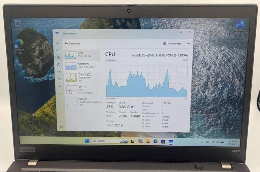 Lenovo ThinkPad T490s 14″ Ci5-8365U 8GB 256GB SSD Win11 charger