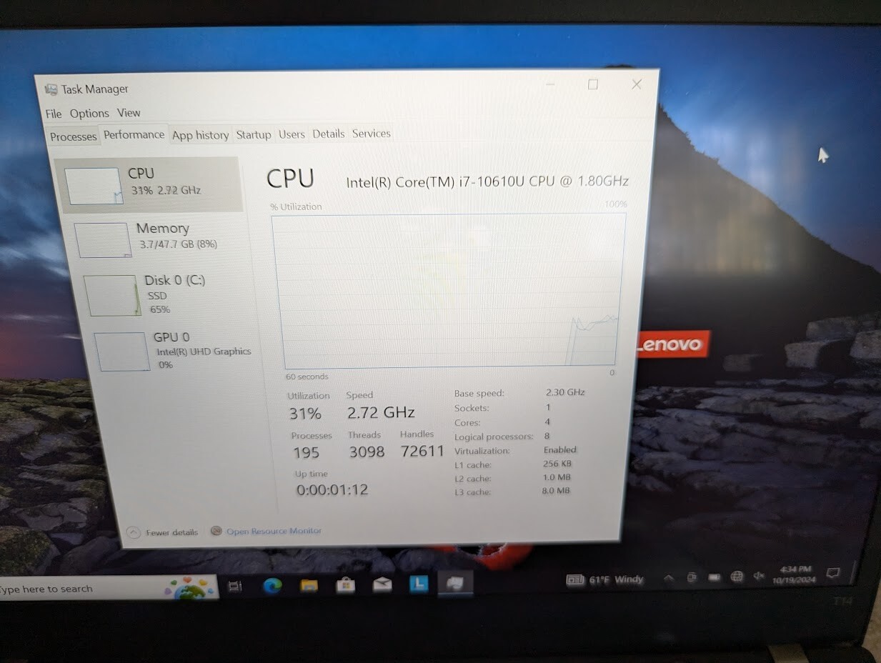 Lenovo T14 G1 i7-10610U 48GB RAM/500 GB SSD – Win 10 Pro TOUCHSCREEN