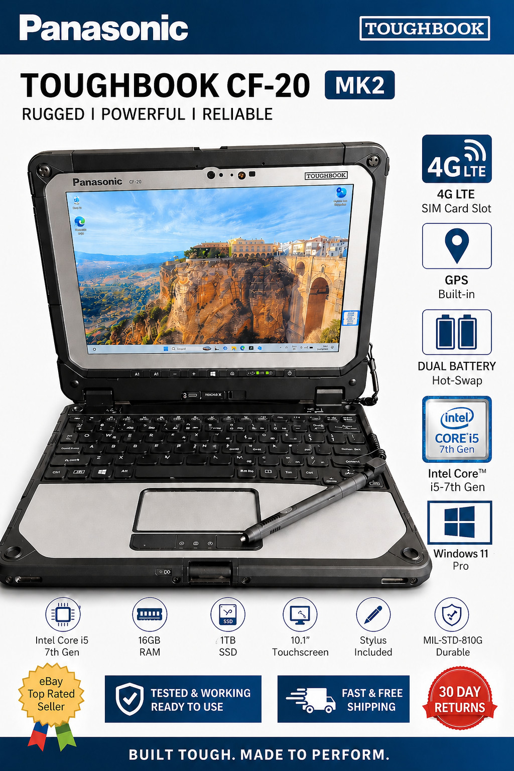 Panasonic Toughbook CF-20 MK2 1.60GHz i5-7Y57 16GB RAM 1 TB 4G GPS SIM LAN 7th
