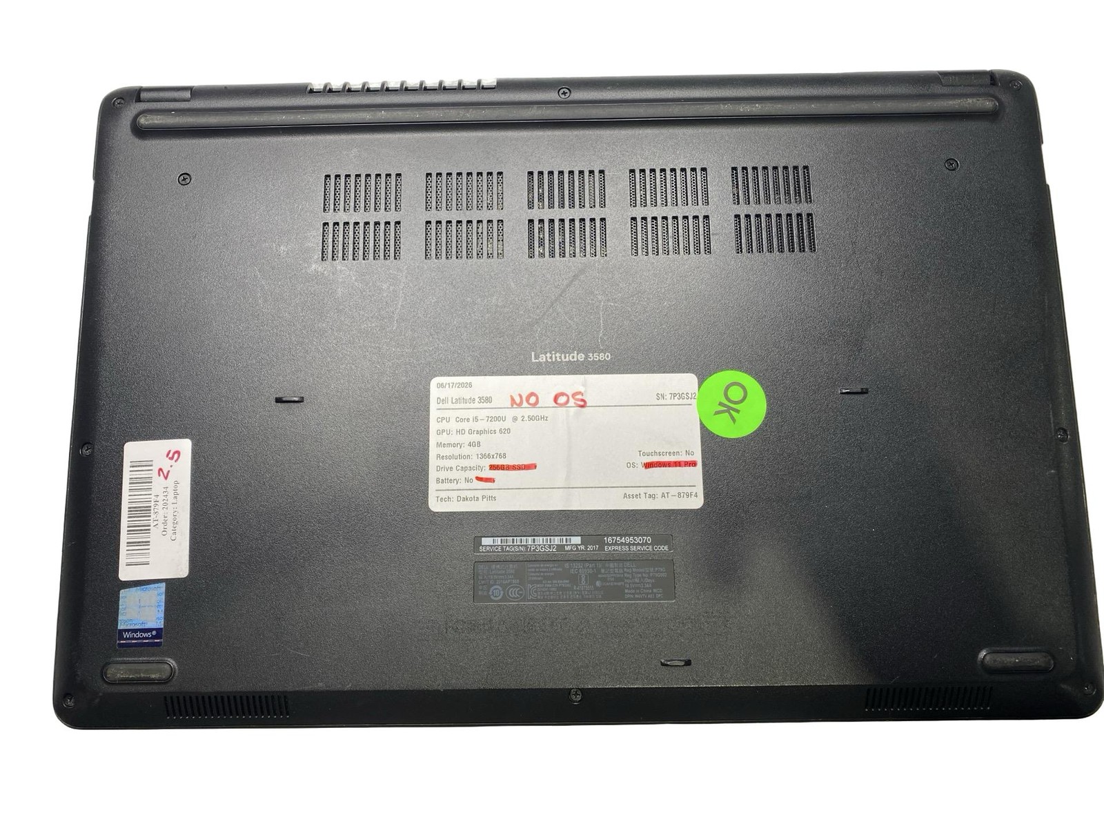Dell Latitude 3580 Core i5 7200U 4GB NO OS/SSD/Battery Grade C