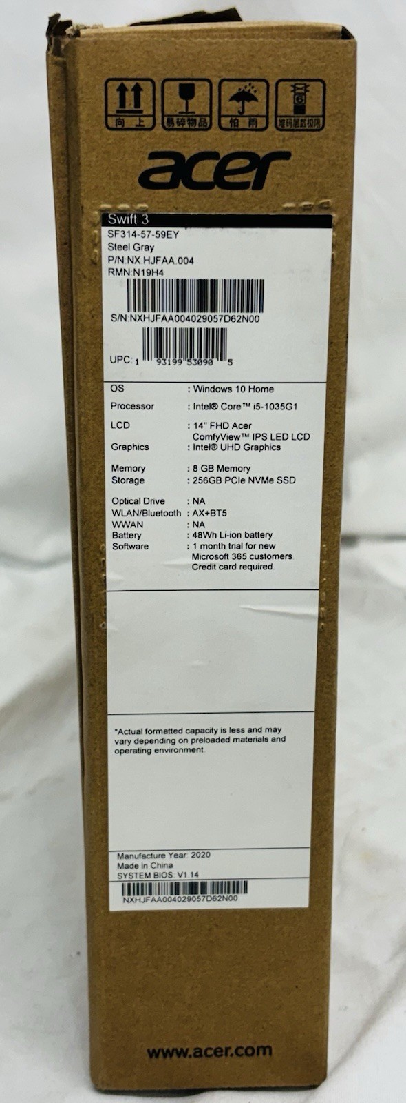 NEW OPEN BOX acer Swift 3 SF314-57-59EY Steel Gray Laptop {P/N# NX.HJFAA.004}