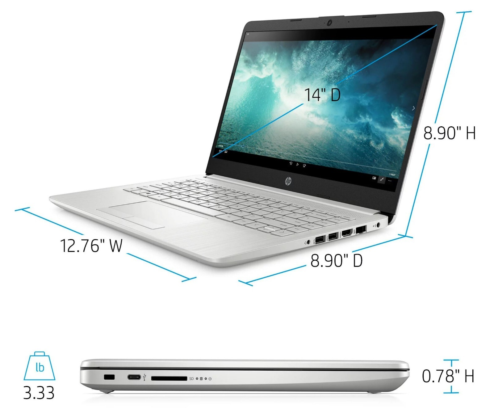 HP 14″ FHD Laptop Notebook Ryzen 3 3250U 12G RAM, 1.2 TB storage, new