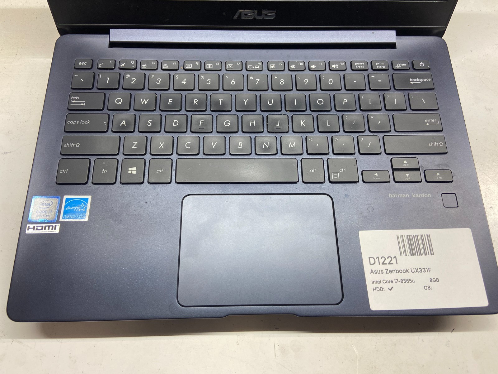 Asus Zenbook UX331F Intel Core i7-8565u 1.8GHz 8GB NO HDD
