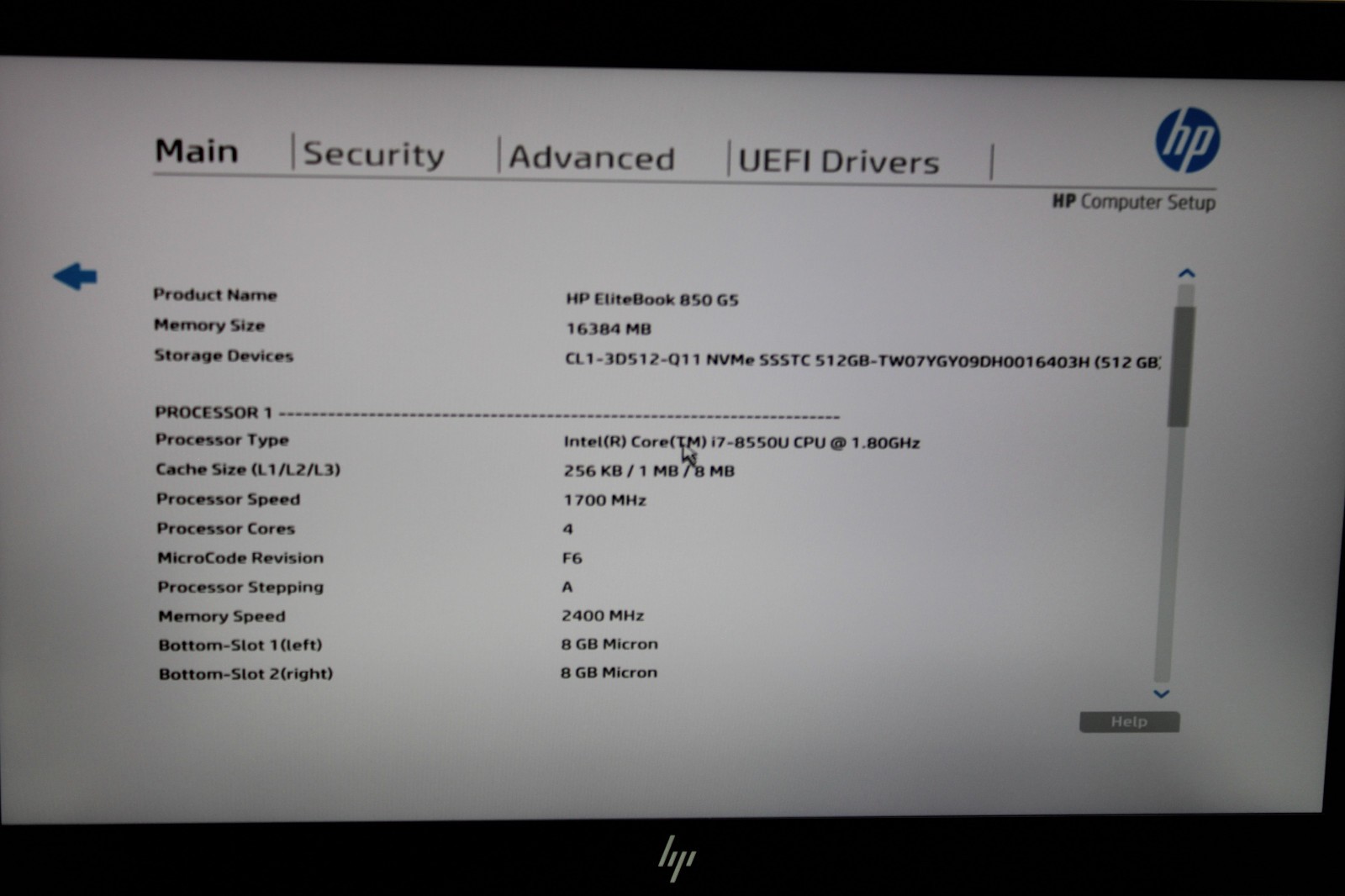 HP EliteBook 850 G5 i7-8550U @ 1.8 GHz 16GB RAM 512GB SSD W11H
