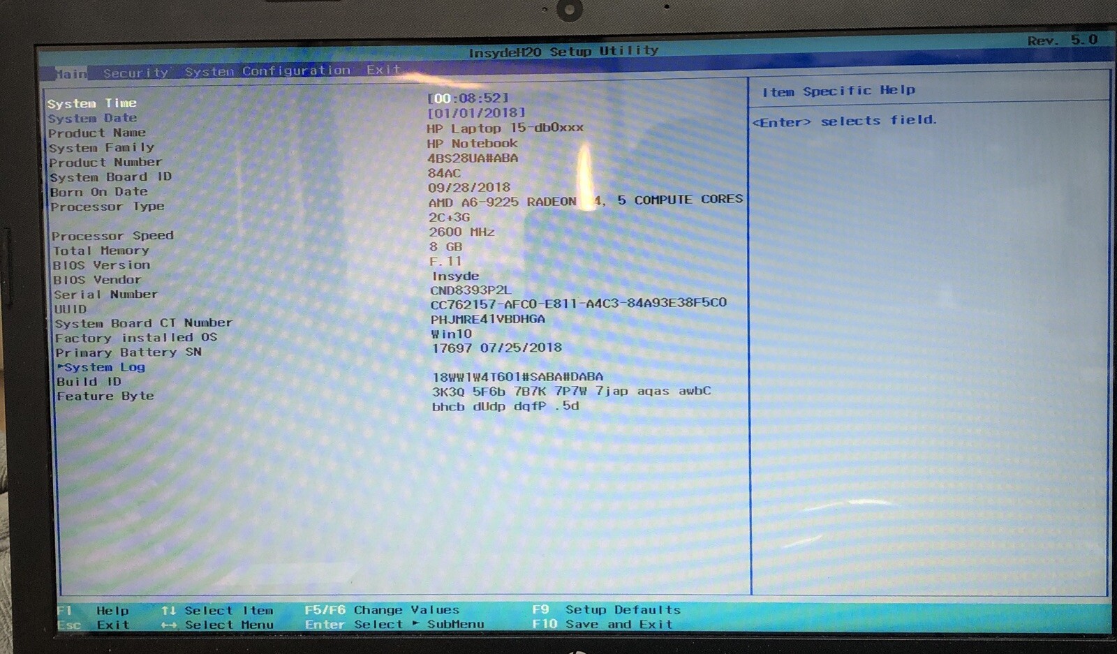 HP 15-db0011dx 15″ AMD Radeon A6-9225 2.60 GHz 8GB No HDD boot to bios