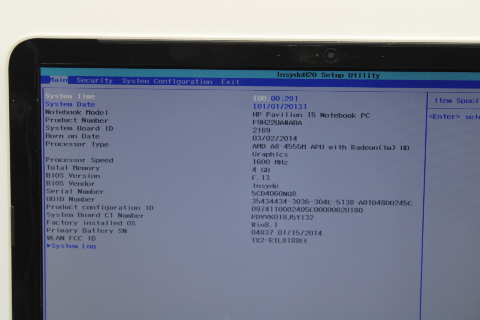HP 15-n211dx _ AMD A-8 @ 2.4 GHz + Radeon _ 4GB RAM _ No SSD _ No OS