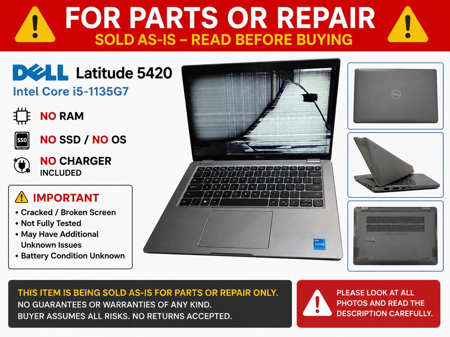 Dell Latitude 5420 | i5-1135G7| No RAM | No SSD/OS | PARTS BROKEN SCREEN READ!!