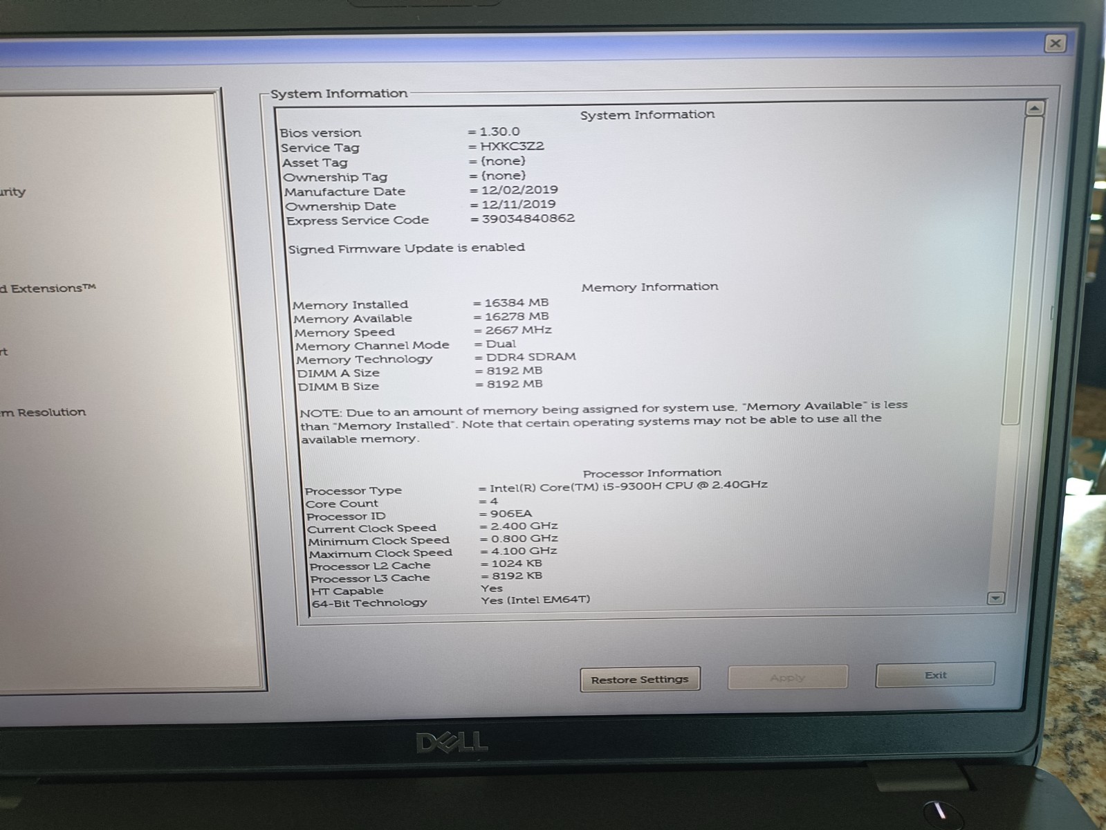 Dell Latitude 5501 15.6″ i5-9300H 2.4GHz 16GB RAM WIN11 Pro NO SSD NO A/C